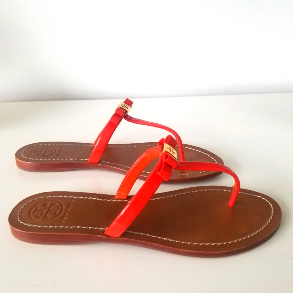 Hot!!Tory Burch Poppy Red Flat Thong Sandal